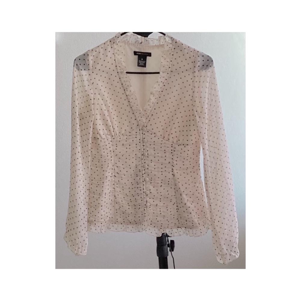 BCBGMaxAzria Cream Polka Dot Top vtg
